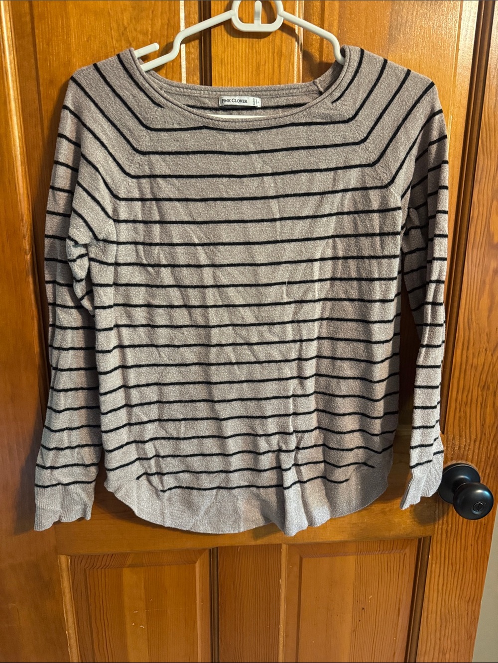Pink Clover Striped Long-Sleeve Boatneck Top in Pink and Black